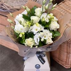 The Castle St - A White Freesia and Rose Bouquet